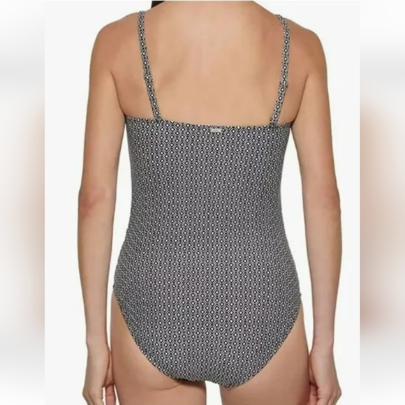 DKNY One piece Swimsuit Black White Diamond Stretchy Woman Med Strapless New - Picture 4 of 12